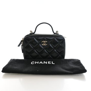 Chanel Double Zip CC Vanity Case Mini Handbag - Black Glazed