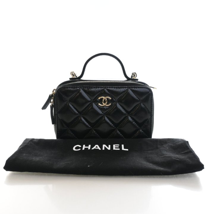Chanel Double Zip CC Vanity Case Mini Handbag - Black Glazed