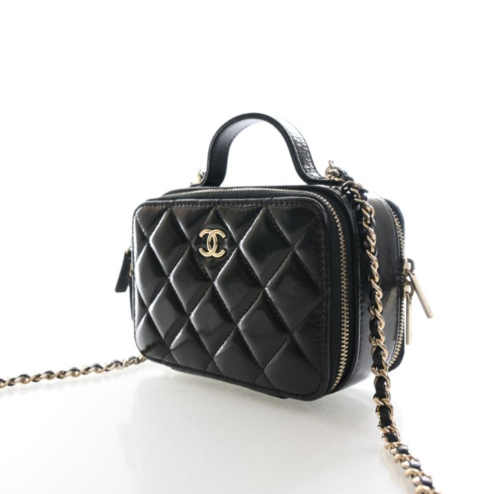 Chanel Double Zip CC Vanity Case Mini Handbag - Black Glazed