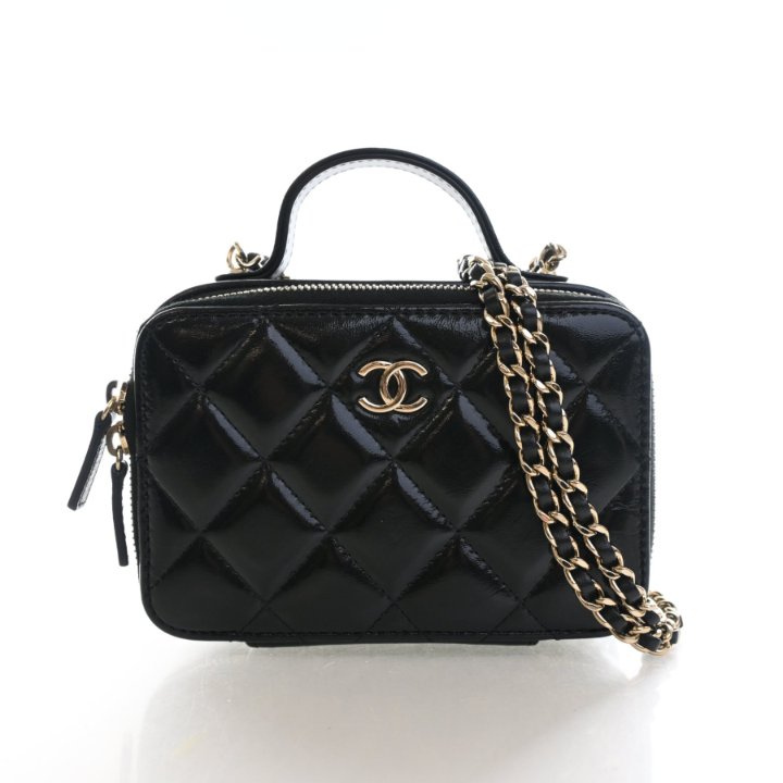 Chanel Double Zip CC Vanity Case Mini Handbag - Black Glazed
