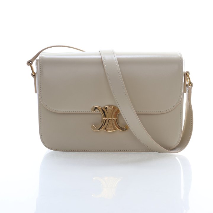 Celine Medium Shiny Calfskin Triomphe Flap Bag - Luxe Du Jour