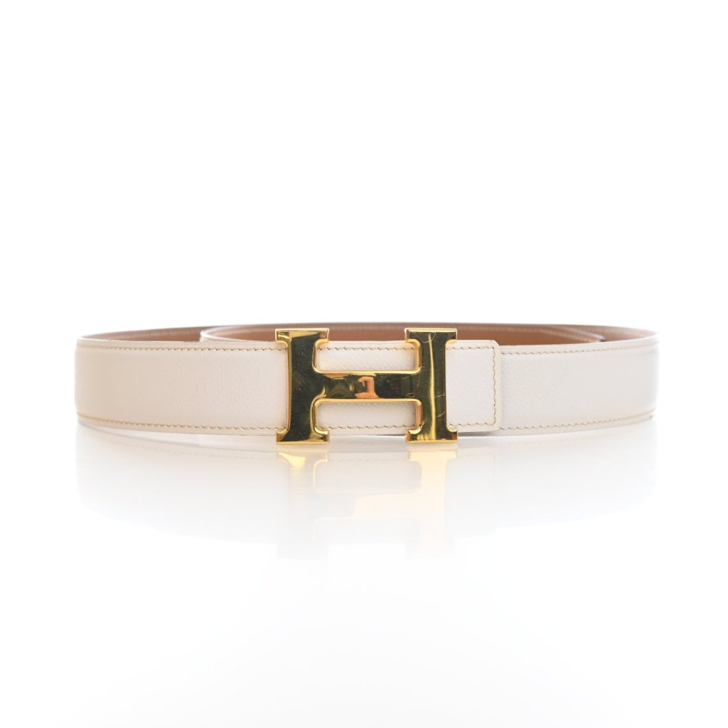HERMÈS ホワイトレザーベルト ゴールドバックル Hermes Vintage Epsom Constance H Belt Sz 95 - Luxe Du Jour