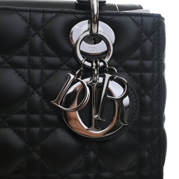 Christian Dior Lady Dior Medium Handbag - Black Lambskin Gunmetal