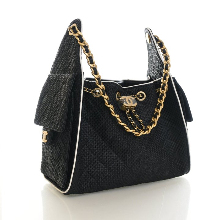 Chanel 25 Hobo Small Handbag - Black Raffia Gold HW - Luxe Du Jour