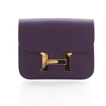 HERMÈS パープルレザー ケース Hermes Cassis Evercolor Constance Slim Wallet - Luxe Du Jour